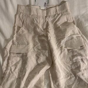 HM Wide Leg Cream Crepe Cargo Pants